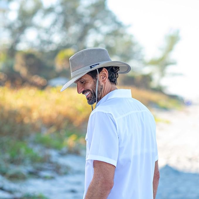 Mesh Crown Safari Men's Sun Hat, 3" Brim, Adjustable Chin Cord, UPF (SPF) 50+ Sunhat Protection