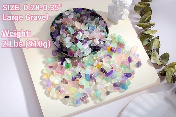 QINJIEJIE 2lbs Fluorite Crystals Aquarium Gravel Stones Tumbled Stone Polished Rocks Colorful Crushed Reiki Healing Crystal Quartz Home Decor Betta Fish Tank Succulent Vase Filler Landscape Ornament