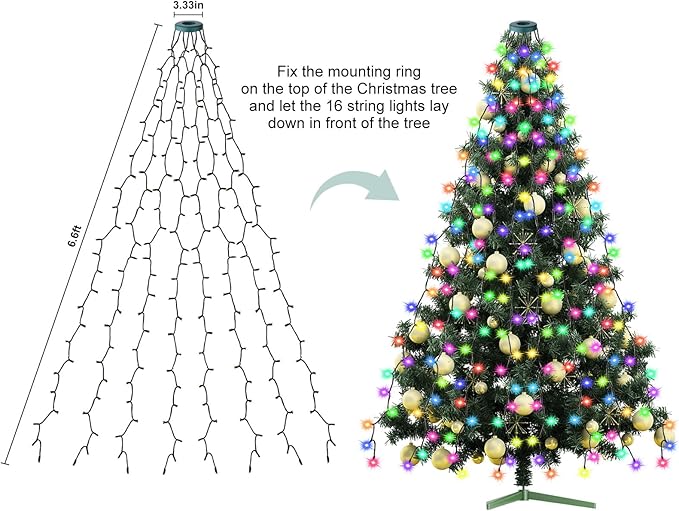 400 LEDs Christmas Tree Lights,LED Christmas Lights with 17 Light Modes ,Timer& Memory Function,Remote & APP Control,16 Strands 6.6FT String Light for Wedding,Home Party,Xmas Tree Decor,Multicolor