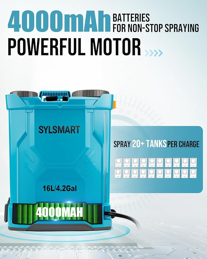 Battery Powered Backpack Sprayer 4 Gallon, 120PSI Adjustable Pressure & Lightweight Electric Sprayer, Garden Weed Yard Lawn Sprayer with 5 Spray Nozzles