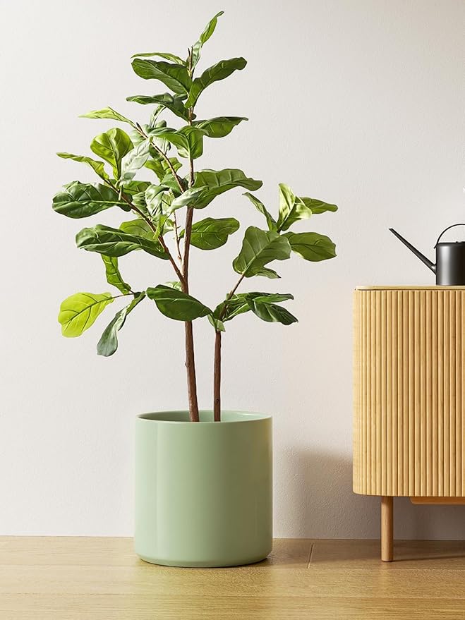 LE TAUCI 12 Inch Pots for Plants, Ceramic Large Plant Pot for Indoor Plants, Mid-Century Modern Planter Pot with Drainage Hole, Reactive Glaze Green