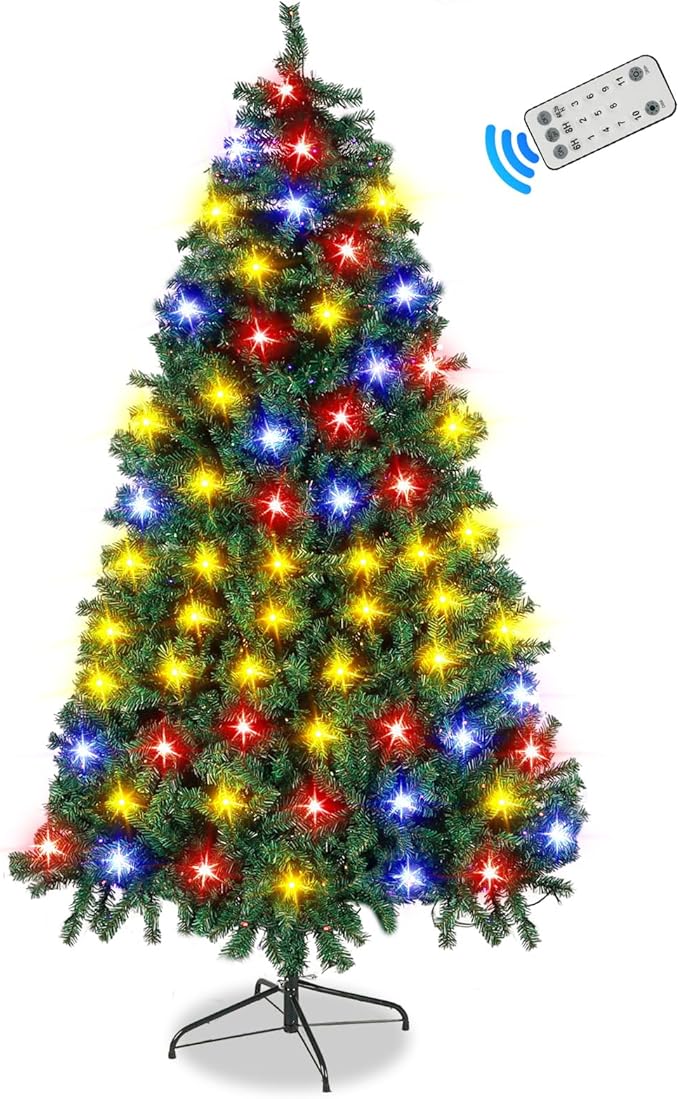 Northroad 7ft Pre-lit Artificial Christmas Tree, Prelit Xmas Tree w/1592 Branch Tips & 500 UL Listed Lights with Remote Control,Timer for Xmas Decoration,Green