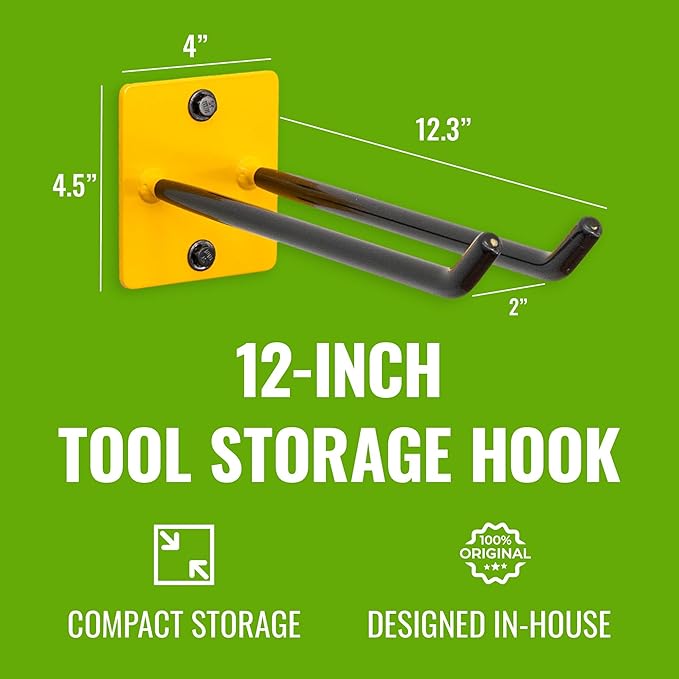 StoreYourBoard Tool Organizer Hook, Wall Mount Garage Storage, Tool Storage for Shovels Rakes Brooms Hoses and More, Rubber-Coated Steel Holds 50 lbs, 12" X 4" X 4.5"