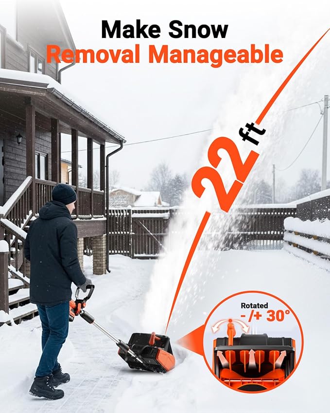 VOLTASK Cordless Snow Shovel Brushless, 24V 13 Inch Cordless Snow Blower, Electric Snow Shovel with Directional Plate & Adjustable Front Handle (4-Ah Battery & Quick Charger Included)