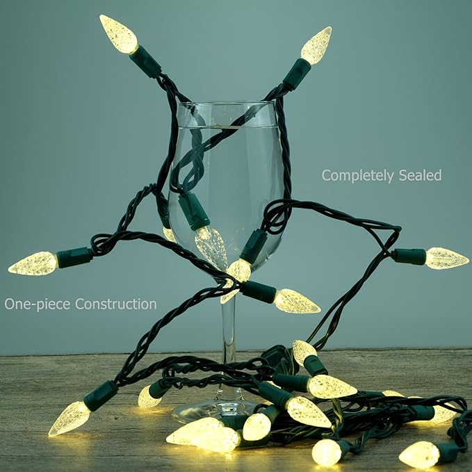 YULETIME Warm White C6 Strawberry LED Christmas Lights, 33 ft 100 Count 4" Spacing One-Piece High Waterproof UL Certified String Light (Warm White)