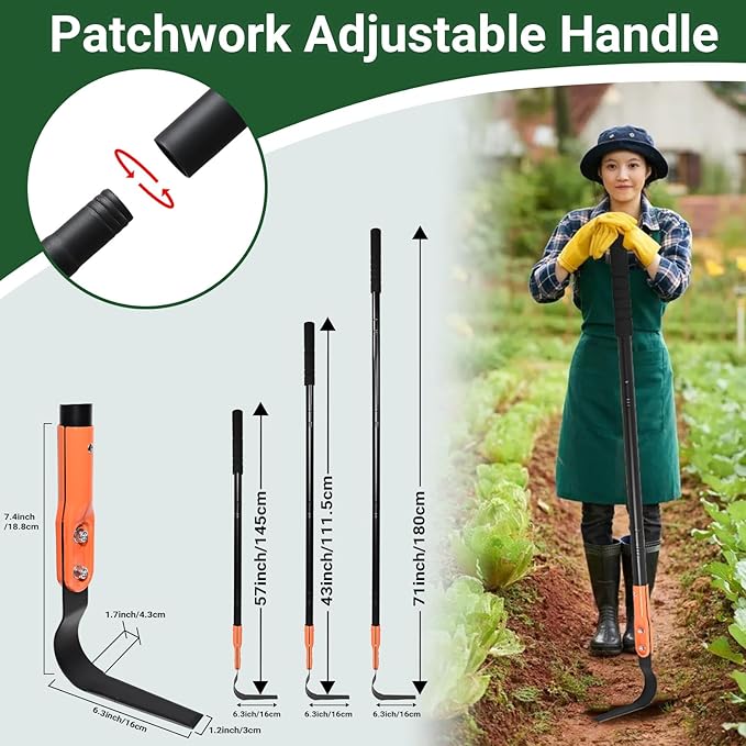 Small Garden Hoe with 71" Long Handle, L Shaped Gardening Weeding Tools with Three-Sided Sharp Blades, Hula Garden Hoe, Lightweight Weed Puller Tool for Trenching, Weeding, Loosening, Crack Weeder