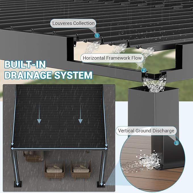 LVUYOYO Outdoor Louvered Pergola 10' x 13', Aluminum Pergola with Adjustable Roof, Waterproof Metal Gazebo for Patio, Backyard, Garden, Deck (Black)
