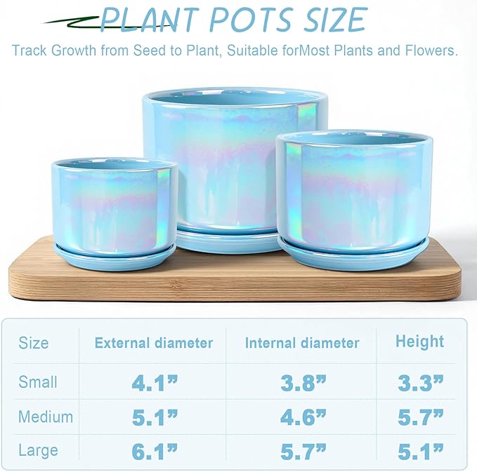 EFISPSS Ceramic Planter 4+5+6 Inch Ceramic Flower pots for Indoor Plants with Drainage,for Succulent Cactus,Garden Planters,Modern Decorative for Home Blue Pearl Glaze Plant Pots