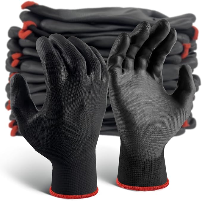 Ultra-Thin PU Coated Work Gloves 12 Pairs Breathable High Dexterity Gardening Warehouse Assembly Precision Tasks