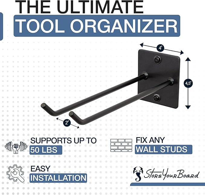 StoreYourBoard Tool Max Single Storage Rack, Wall Mount Home and Garage Hook, Steel Gear Organizer and Hanger