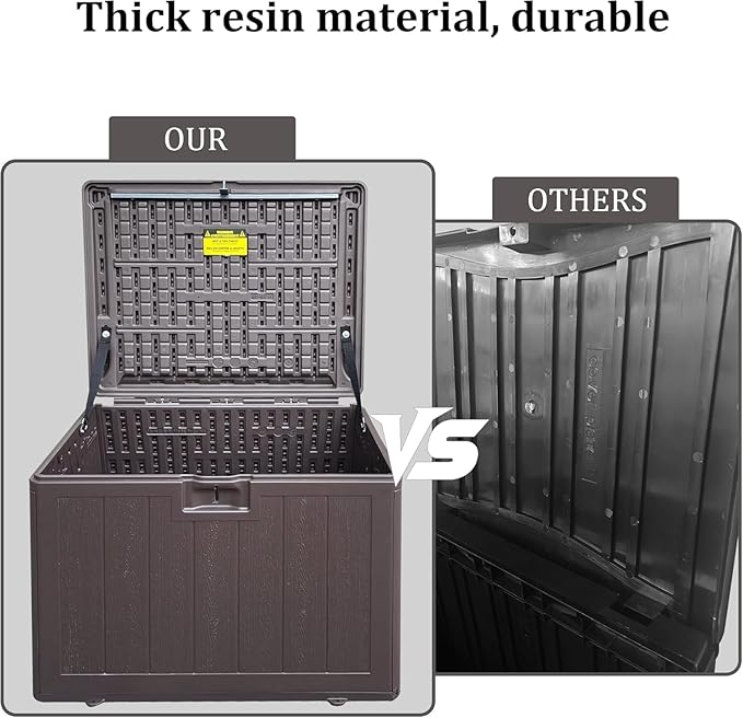 Premium Pro Edition 35 Gallon Lockable Resin Deck Box, Waterproof & UV-Resistant Outdoor Storage Box for Outdoor Storage, Garden Tools & Pool Accessories Storage, Brown