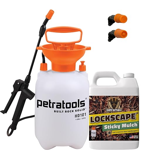 PetraMax Lockscape 64 oz Ultimate Mulch Glue for Landscaping Bundle with HD101, 1 Gallon Pump Garden Sprayer for Easy Hold Landscape