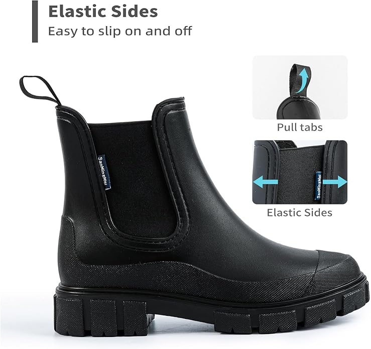 Drecage Womens Rain Boots Waterproof Rubber Garden Shoes Short Ankle Chelsea Boots Slip-Resistant