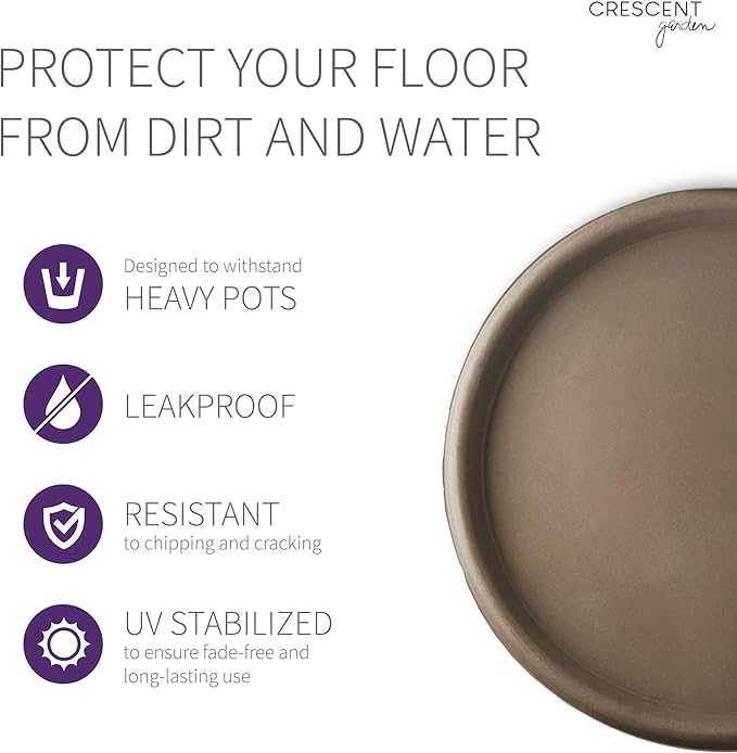 Crescent Garden Universal Round Planter Saucer, Heavy Duty Drainage Dish for Plant Pots, Extra Large Plant Dishes Saucer, Indoor & Outdoor Plant Tray - Rust (19.75 inch Inner, 22 inch Outer Diameter)