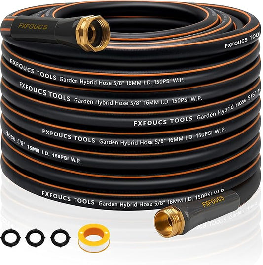 Heavy Duty Garden Hose – 5/8 Inch Flexible, Lightweight Hybrid Hose with 600 PSI Burst Pressure, Swivel Handle, All-Weather Water Hose, Durable Copper Male/Female Fittings (Black, 75FT)