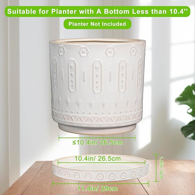 Plant Saucer for Indoors - Ceramic Plant Saucer for Outdoors 11.4 Inch Plant Water Catcher Tray Plant Pot Saucer Plant Drip Tray Drainage Large Plant Plates to Catch Water White