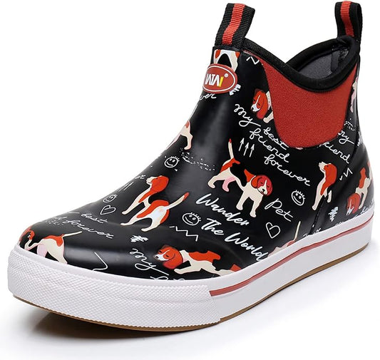 WTW Unisex Rain Boots for Men and Women Waterproof Rubber Fishing Deck Boots Neoprene Boots Slip on Ankle Garden Shoes