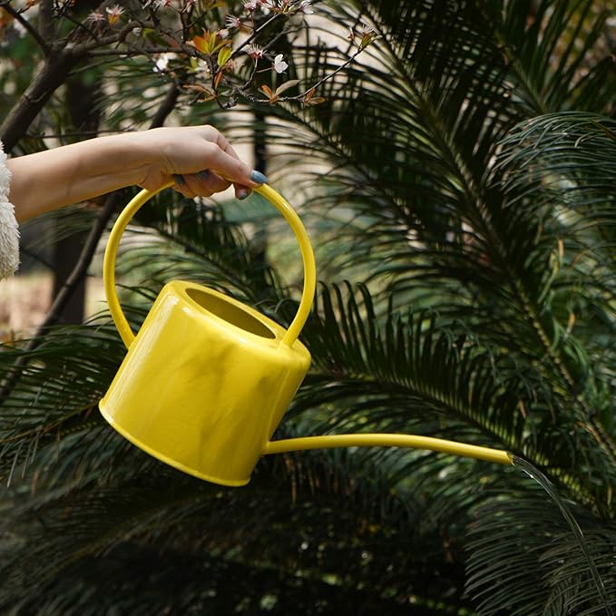 Metal Watering Can Modern Style Watering Pot with Handle and Long Spout Watering Can Garden Tools 57 Oz/1.7,Yellow