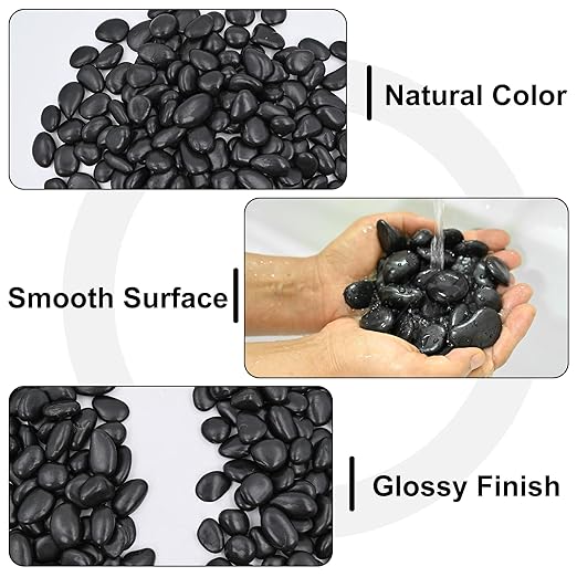 20Ib Black River Rock- Decorative Pebbles for Plants - River Rocks for Outdoor Landscaping- 0.3"-0.8" inch High Polished Stones for Aquarium, Terrarium,Vases, Home Decor