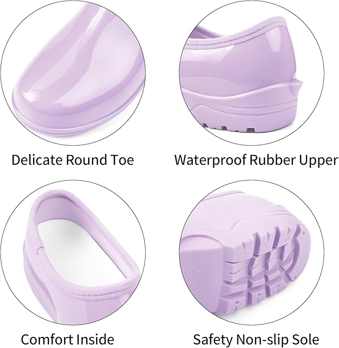 DKSUKO Waterproof Garden Shoe for Women Outdoor Slip-On Rain Boots Short Ankle Work Shoes and Garden Clogs with Comfort Insole