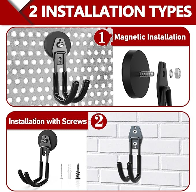 3-H Heavy Duty Magnet Garage Hooks 4 Pack, J Shape Strong Magnetic Hooks for Hanging Cordless Power Drill, Utility Magnetic Tool Holder for Metal Cabinet, Steel Pegboard, Toolbox, Garage(Black)