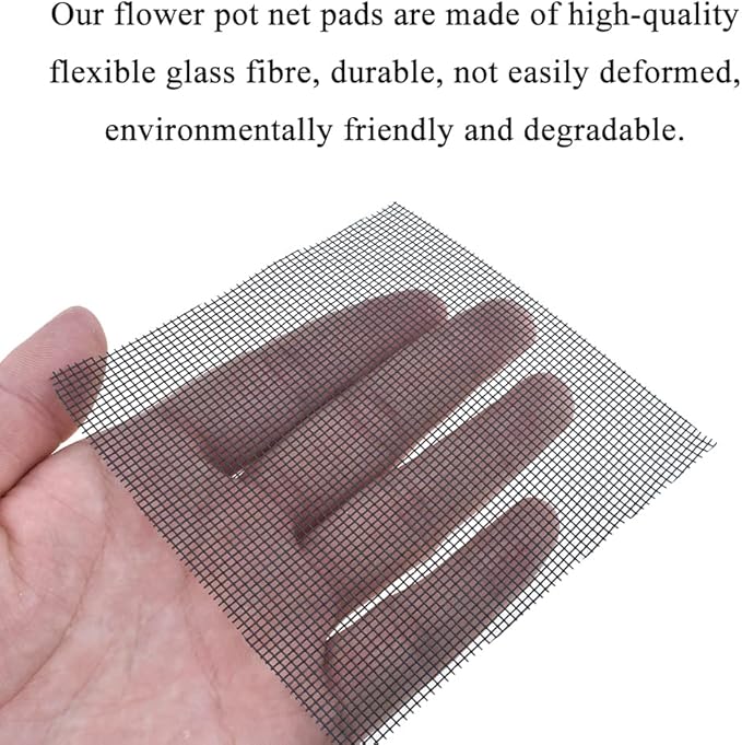 HAHIYO 50PCs 4Inch/10Cm Black Square Glassfibre Flower Pot Hole Mesh Pad Bottom Grid Mat Bonsai Drainage mesh Hole Screens Gasket Prevent Soil Loss Breathable Gasket Drainage Netting for Bonsai