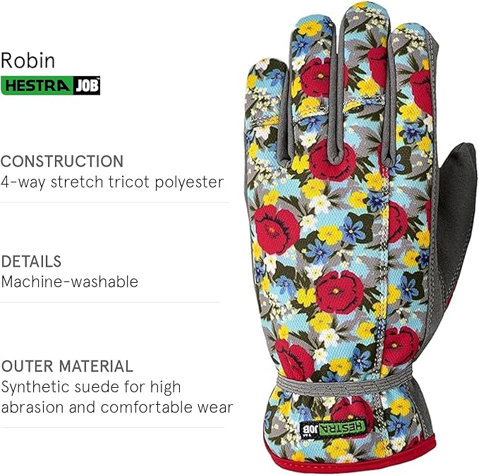 Hestra Job Garden Robin Durable Adult Work and Gardening Gloves, Washable Gloves for Everyday Gardening, Yard Work & Tool Use