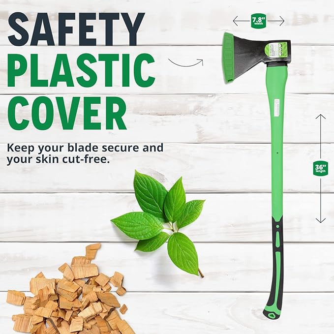 WilFiks Chopping Axe, 36” Camping Outdoor Hatchet for Wood Splitting and Kindling, Forged Carbon Steel Heat Treated Hand Maul Tool, Fiberglass Shock Reduction Handle with Anti-Slip Grip