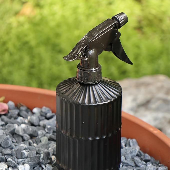 OFFIDIX Glass Spray Bottle, Pressure Watering Can, Indoor Plant Mister, Adjustable Nozzle Watering Glass 0.45L/15.22oz Spray Bottle for Garden Plants Cleaning Solutions (Black)