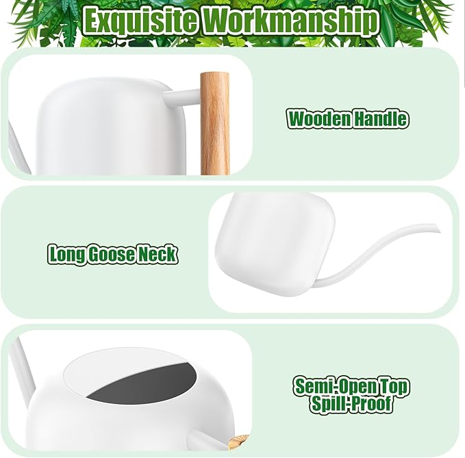 Green Moon Water Can Indoor Plant White 1.2L/41oz with Long Spout Small Water Can Metal Watering Can Pot for Indoor House Plant Bonsai Outdoor Garden Flowers Decorative