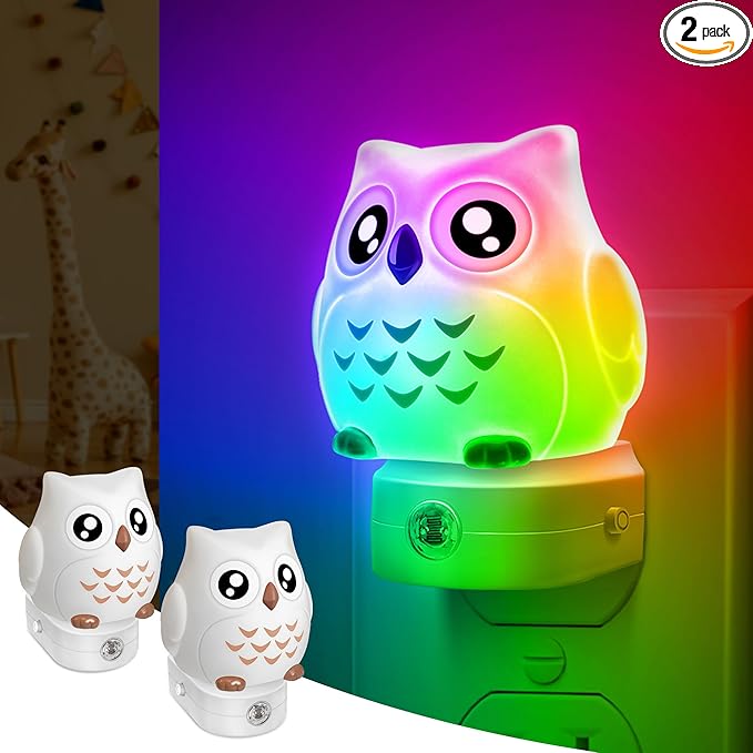 Owl Night Lights Plug Into Wall [2 Pack], Cute Night Light for Kids, 8-Color LED Night Light, Nightlight with Dusk to Dawn Sensor for Kids Room, Bathroom, Bedroom Décor, Children Gift