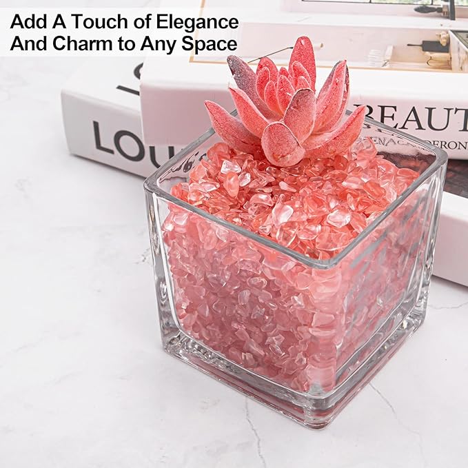 0.5 Lb/230g Watermelon Red Crushed Stone Crystal Chips Bulk, Tumbled Healing Crystal Chips Natural Gemstones Crushed Stones Decorative Vase Fillers Aquarium Gravel Rocks, 5-7mm