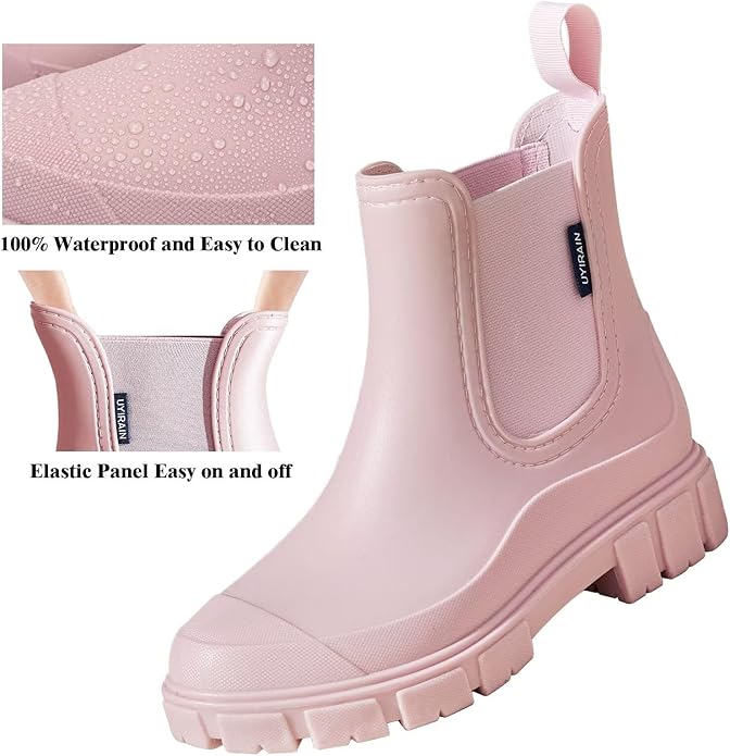 Short Rain Boots Women Waterproof Ankle Rainboots Fashion Chelsea Boots Non-Slip Garden Shoes for Outdoor Work Booties