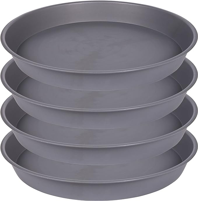 4 Pack of 18 19 inch Plant Saucer Round, Deep Plant Saucers for Pots, Heavy Duty Plastic Plant Drip Tray for Indoors Outdoor, Bird Bath Bowls, Plant Trays for Planter 17-20" (19 inch, Cement)