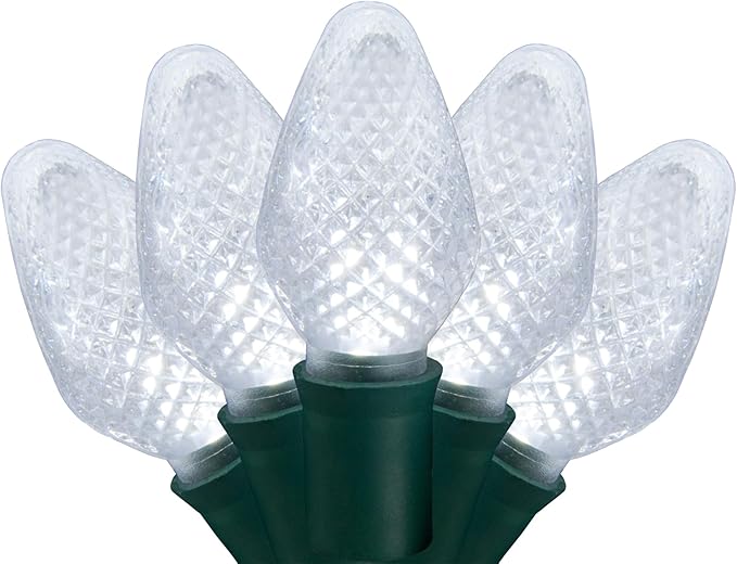 Wintergreen Lighting C7 Cool White LED Christmas Lights, 17 ft String Light Set with 25 Bulbs – Indoor/Outdoor Holiday Decor