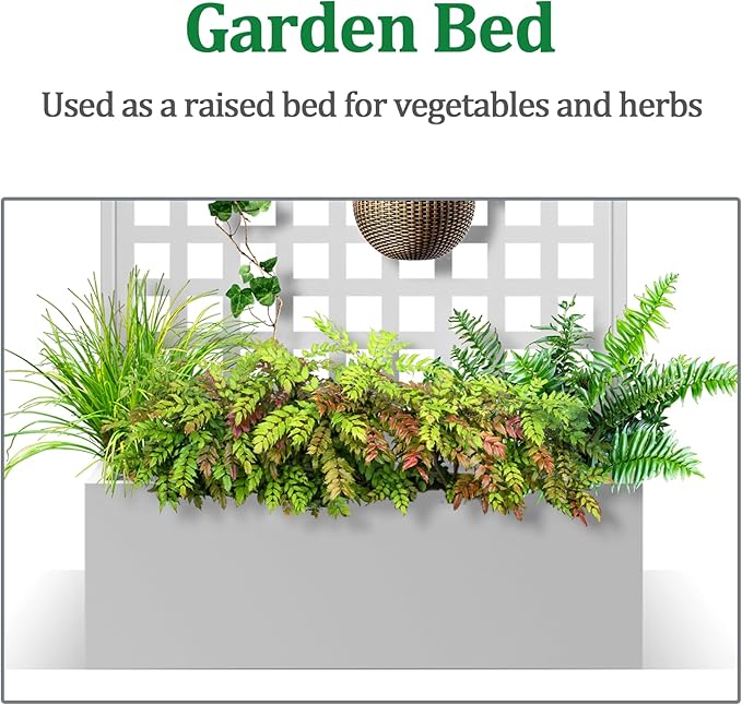 Metal Raised Garden Bed with Trellis, 2 in 1 Trellis with Planter Box & Privacy Screen for Climbing Plants, Vine, Outdoor Standing Flower Beds with Drainage Holes, 35.4"L x 16.7"W x 70.8"H, White
