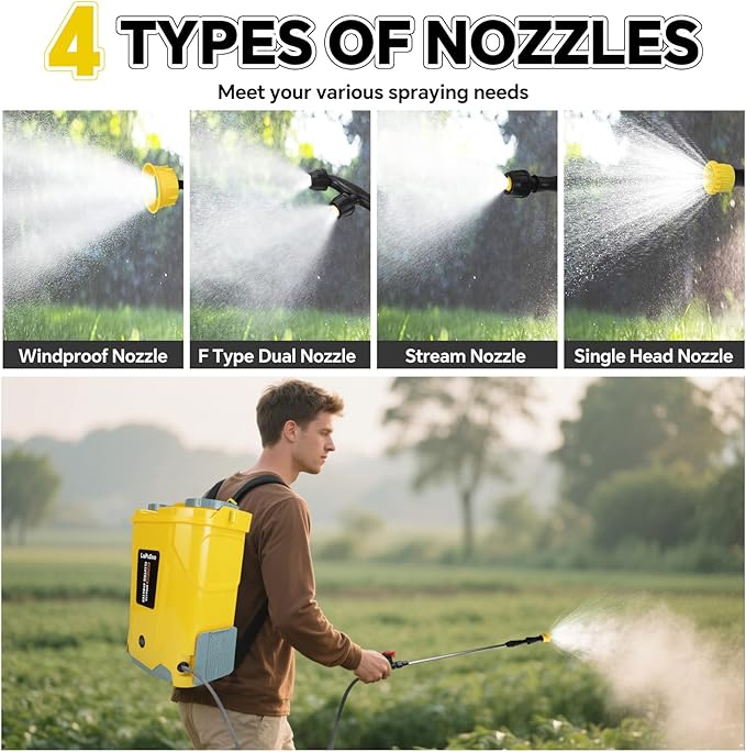 5.3Gal Battery Powered Backpack Sprayer Compatible with DeWalt 20V Battery, Electric Backpack Sprayer with 4 Nozzles, 0-100 PSI Adjustable Pressure for Weeding, Spraying & Cleaning