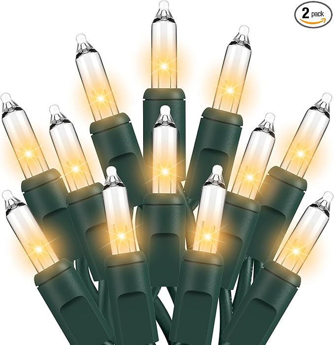 Christmas Lights Clear White 2 Pack Total 200 Count Incandescent Lights UL Certified Connectable Christmas Tree Lights with Green Wires for Indoor Outdoor Xmas, Wedding, Holiday, Home Decorations