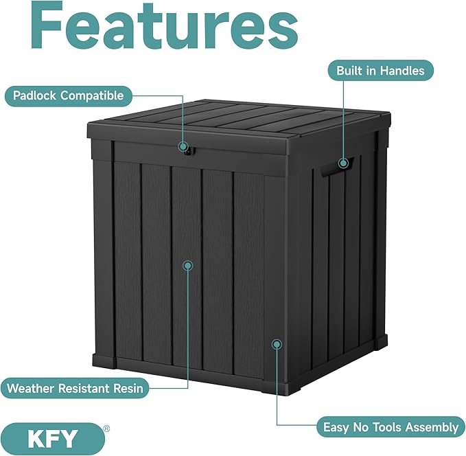 50 Gallon Waterproof Resin Deck Box, UV Resistant Outdoor Storage for Garden, Patio, Porch, Delivery, Striped Black