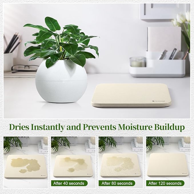 Plant Saucer, 8" Instantly Dry Diatomaceous Earth Stone Prevents Moisture Buildup, Flower Plant Tray Pot Saucer Keep Counter and Floors Dry and Clean (2 Pack) -Light Grey