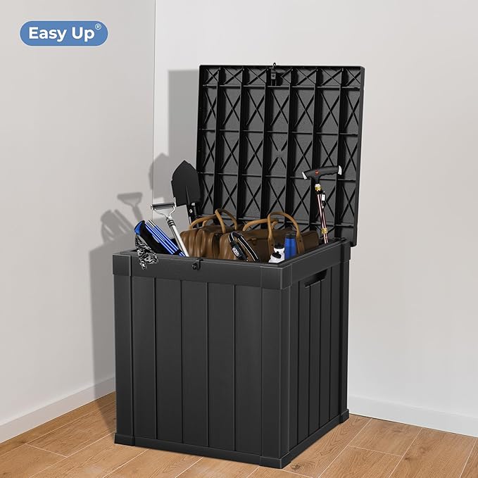 50 Gallon Deck Box, Resin Outdoor Indoor Waterproof Storage Box, Lockable Storage Box With Handle for Patio Furniture - Garden Tools - Swimming Pool Tools UV-Resistant, Black