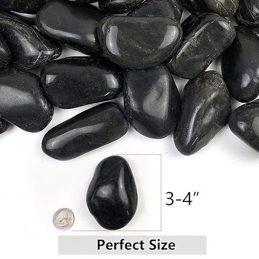 40lbs Large River Rocks for Landscaping, 3-4" Black Pebbles for Garden Design, Hand-Picked Smooth Stones for Fish Tank, Flower Pots, Indoor Water Fountains, Pathways, Backyard