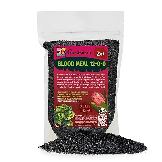 𝐁𝐄𝐒𝐓𝐒𝐄𝐋𝐋𝐄𝐑 Organic Blood Meal Fertilizer by Gardenera - 12-0-0 NPK - All-Natural Plant Food Source of Nitrogen for Organic Gardening, Flowers, Vegetables, Trees & Shrubs - 2 QUARTS