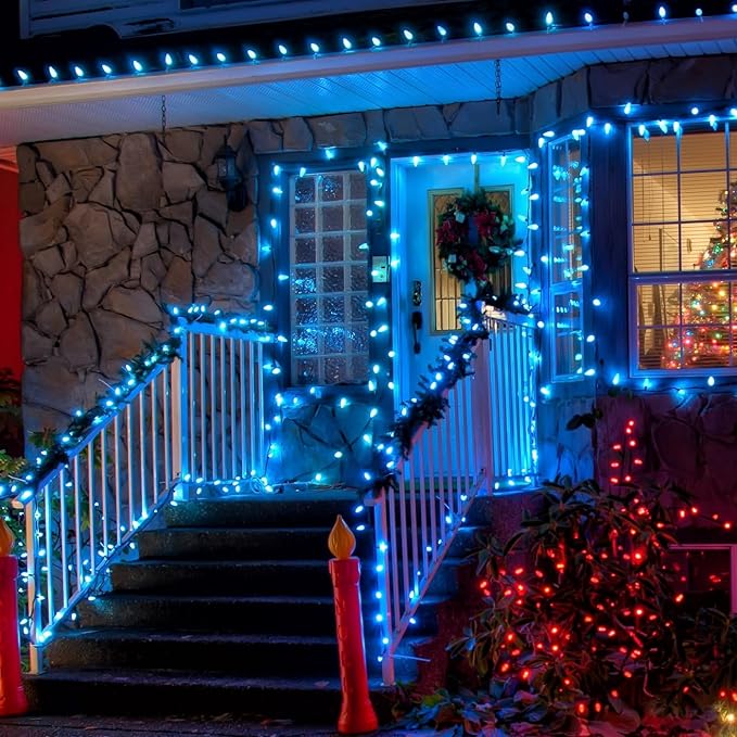 YULETIME Blue C6 Strawberry LED Christmas Lights, 33 ft 100 Count 4" Spacing One-Piece High Waterproof UL Certified String Light (Blue)