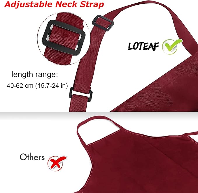 4 Packs Chef Apron, Waterproof Apron, Adjustable Aprons with 2 Pockets for Men Women, Professional Aprons for Kitchen Cooking Gardening Painting Baking Restaurant (Wine)
