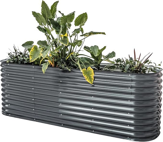 Vego garden 32" Extra Tall Raised Garden Bed Kits, 9 in 1 Modular Raised Planter Box for Vegetables Flowers Fruits Oval Metal Raised Garden-Modern Gray