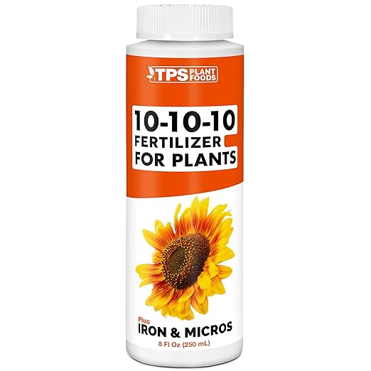 TPS NUTRIENTS Liquid 10-10-10 Fertilizer for Plants, Triple Ten NPK Plus Iron and Micros, Liquid Plant Food 8 oz (250mL)