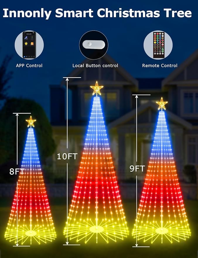 9FT Outdoor Christmas Tree Smart RGBW Christmas Tree with 460 LED Lights App and Remote Control, DIY Multi-Color Lightshow LED Christmas Cone Tree, Timer Music Sync, Christmas New Year Decoration