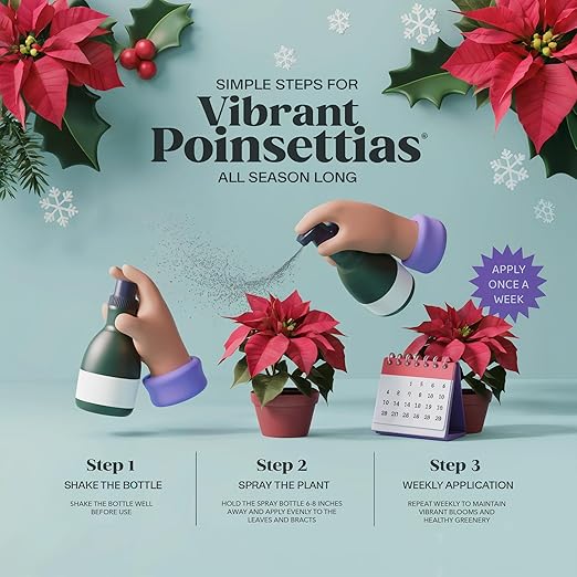 Premium Holiday Plant Food Mist - 3-1-2 Liquid Fertilizer Spray for Poinsettias, Christmas Flowers, and Greenery - 8oz