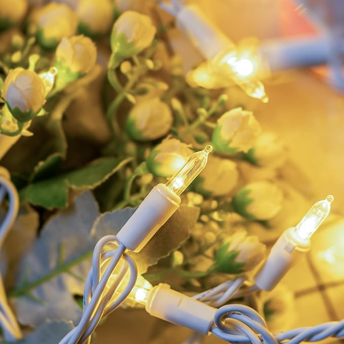 YULETIME 200 Warm White LED Christmas Lights, 66 Feet White Wire UL Certified Commercial Grade Holiday String Light Set